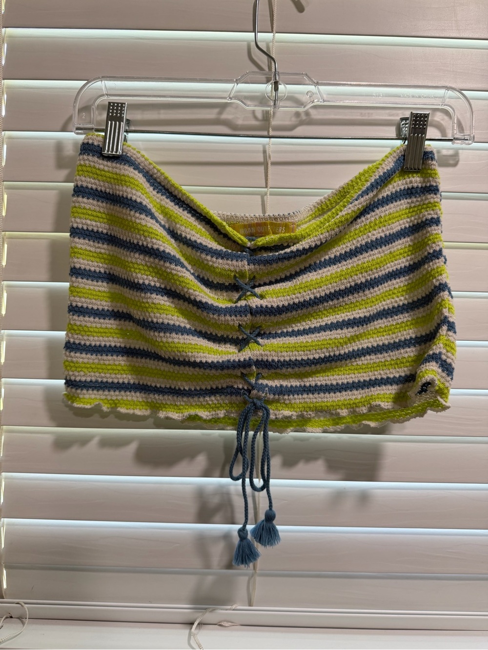 Urban Outfitters Blue, Lime and Cream Striped Knit Crop Top